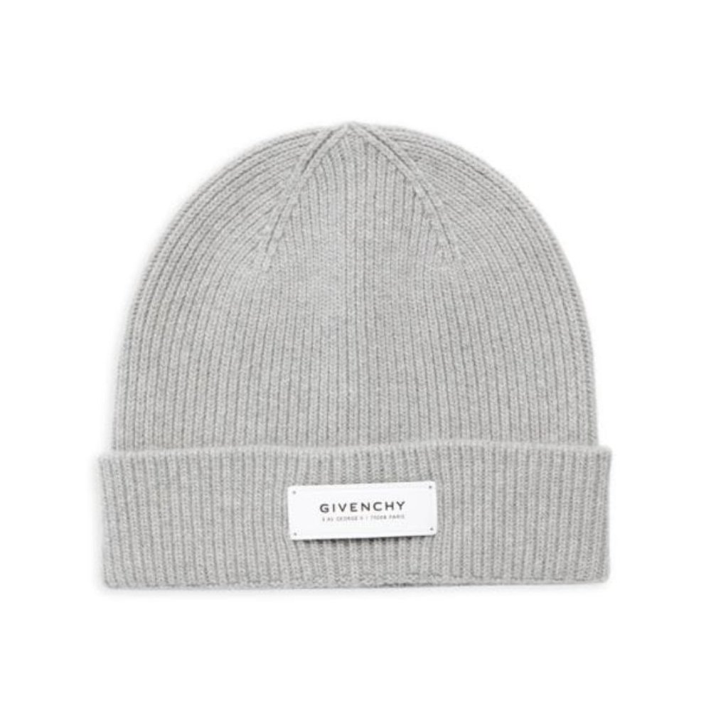 GIVENCHY Grey Made In Italy Wool Designer Beanie With Patch